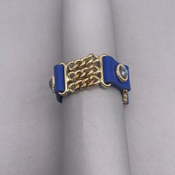 Yik Fung Leather Strap Link Chain Faceted Crystal Bracelet Snap Closure - Picture 2 of 6